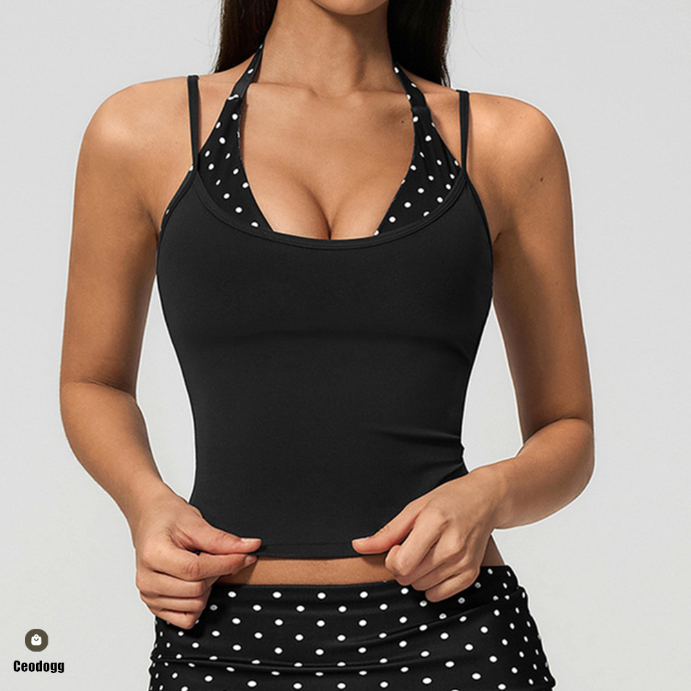 Polka Dot Women Strap Halter Y - Pilates Yoga Wrap Top review and price